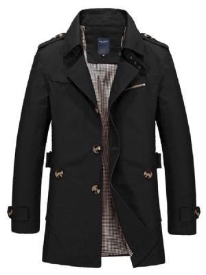 Revers Mid-length Plain Slim Single Trenchcoat Til Mænd