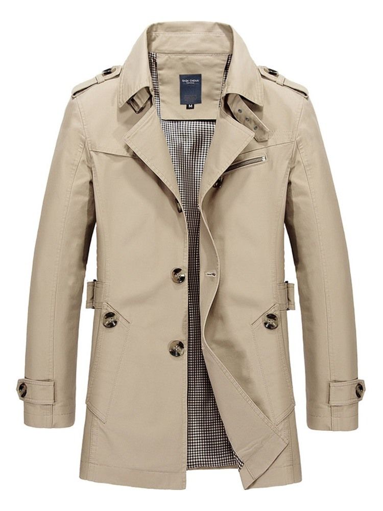 Revers Mid-length Plain Slim Single Trenchcoat Til Mænd