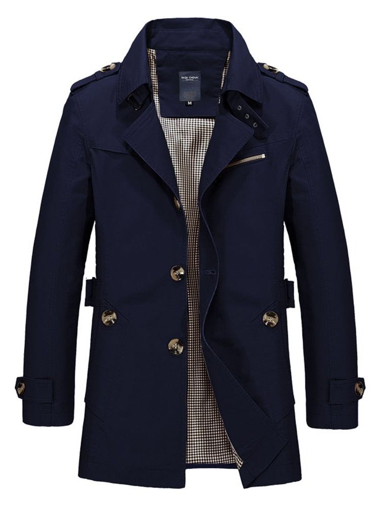 Revers Mid-length Plain Slim Single Trenchcoat Til Mænd