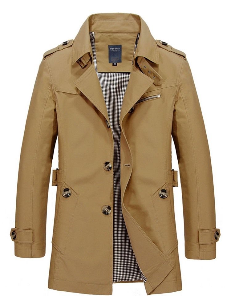 Revers Mid-length Plain Slim Single Trenchcoat Til Mænd