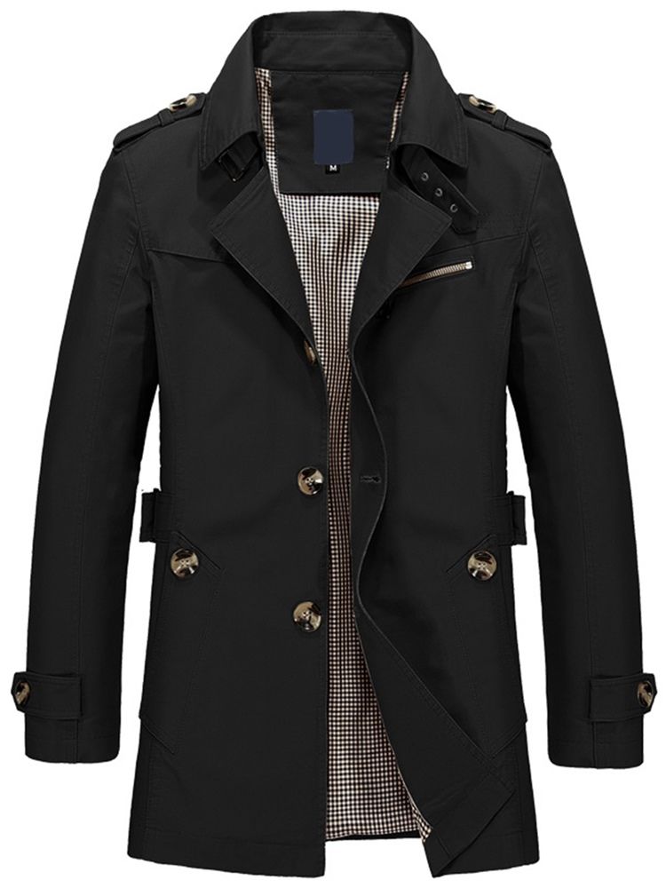 Revers Single-breasted Solid Color Vogue Men's Trench Coat