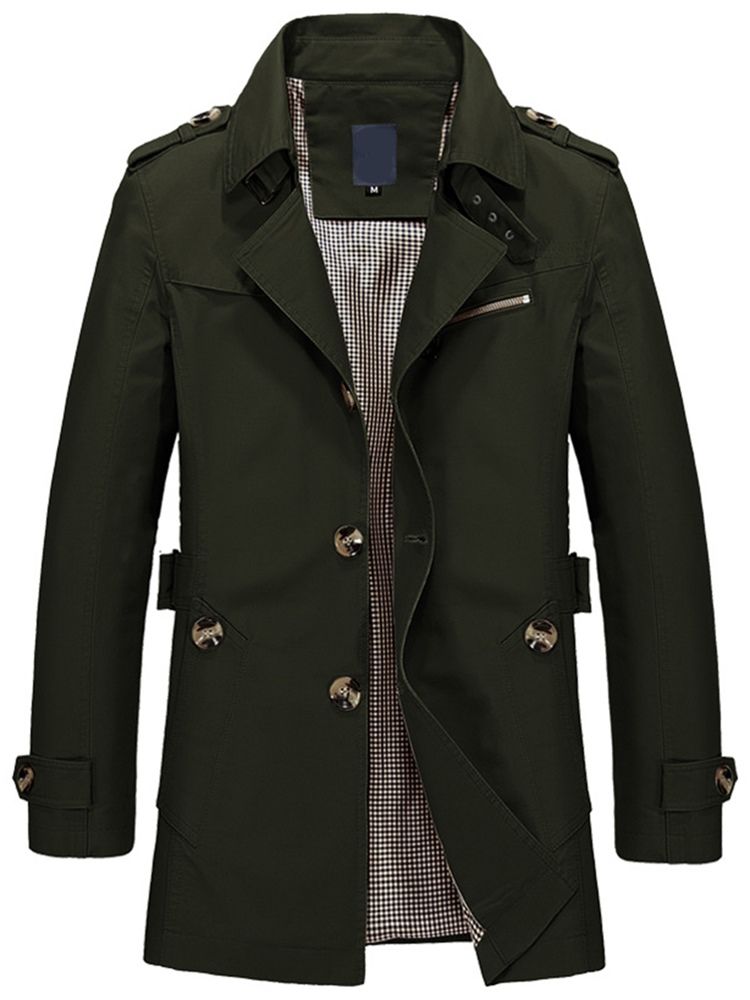 Revers Single-breasted Solid Color Vogue Men's Trench Coat