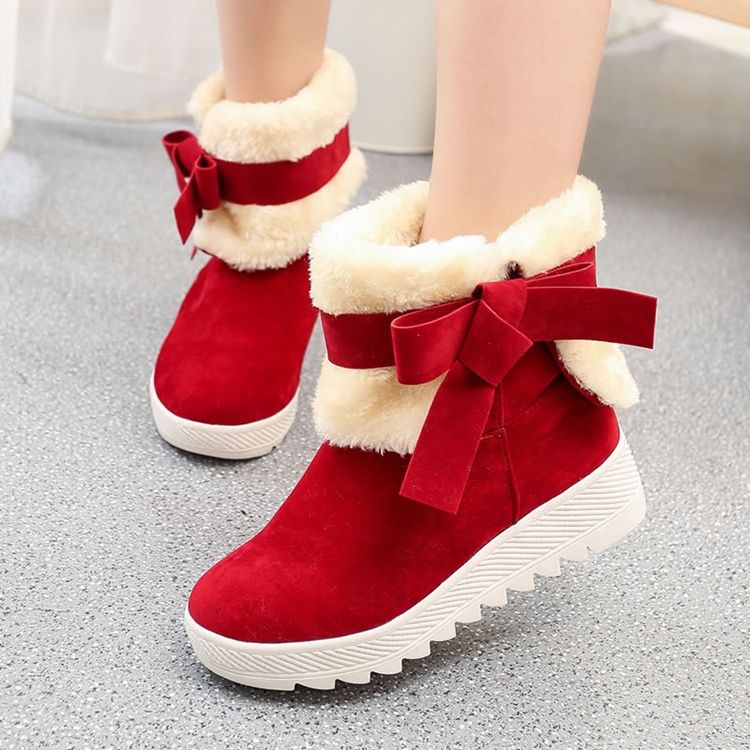 Bowknot Plain Hidden Elevator Heel Women's Snow Boots