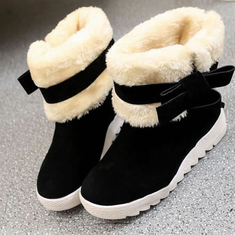 Bowknot Plain Hidden Elevator Heel Women's Snow Boots