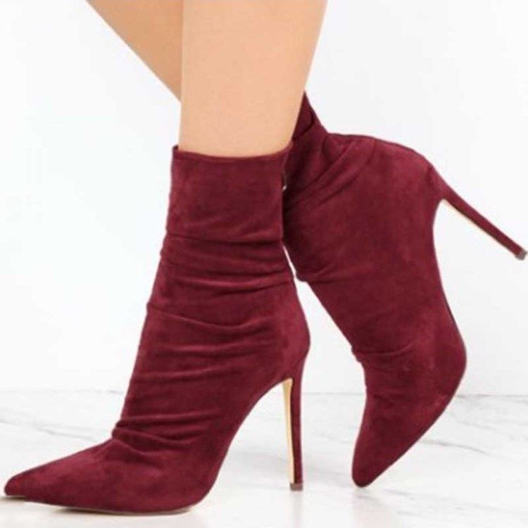 Faux Suede Back Zip Pointed Toe Stiletto Heel Kvinders Ankelstøvler