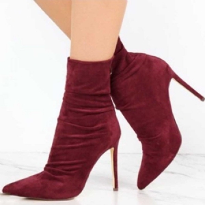 Faux Suede Back Zip Pointed Toe Stiletto Heel Kvinders Ankelstøvler