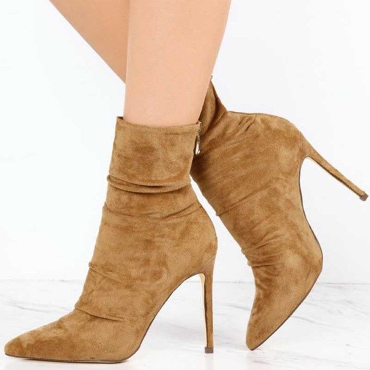 Faux Suede Back Zip Pointed Toe Stiletto Heel Kvinders Ankelstøvler