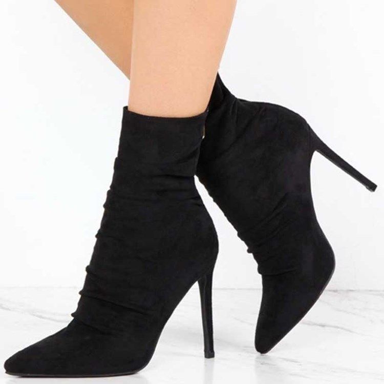 Faux Suede Back Zip Pointed Toe Stiletto Heel Kvinders Ankelstøvler