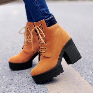 Kvindemode Lace-up Chunky Heel Boots