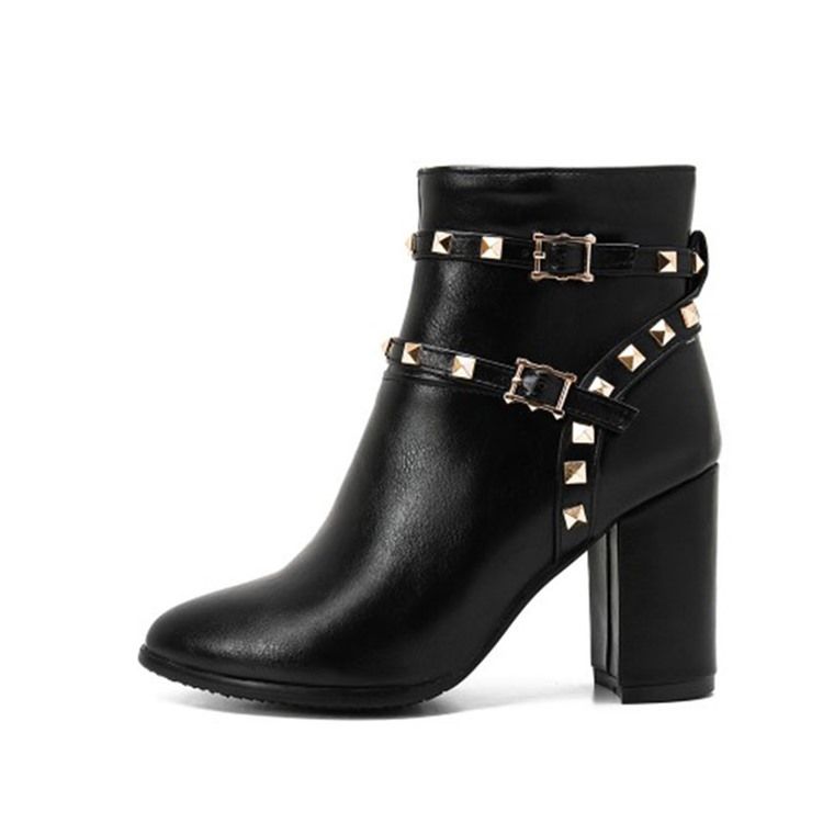 Kvinder Nitte Plain Side Lynlås Chunky Heel Boots