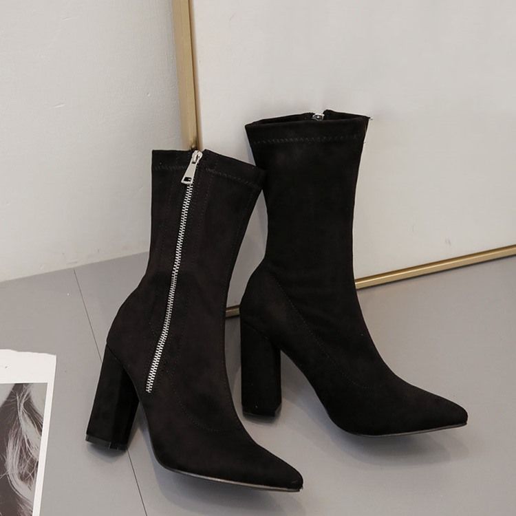 Kvinder Plain Chunky Heel Side Lynlås Ankelstøvler