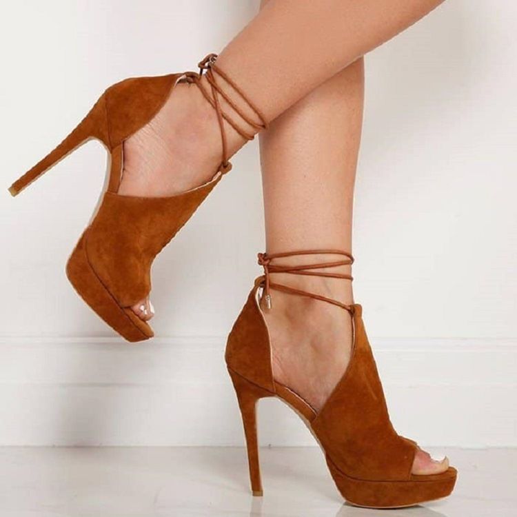 Kvinder Platform Lace-up Peep Toe Heel Sandaler