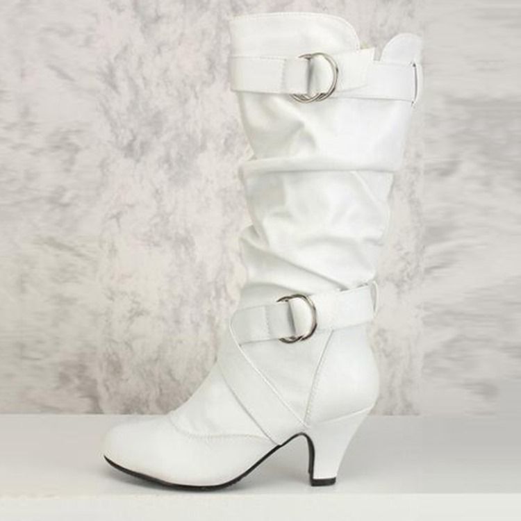 Kvinder Side Lynlås Chunky Heel Calf High Slouchy Boots