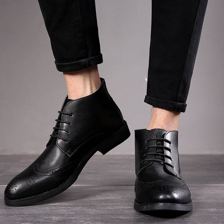 Lace-up Front Plain Round Toe Herrestøvler