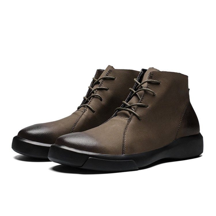 Lace-up Front Round Toe Patchwork Pu Herrestøvler