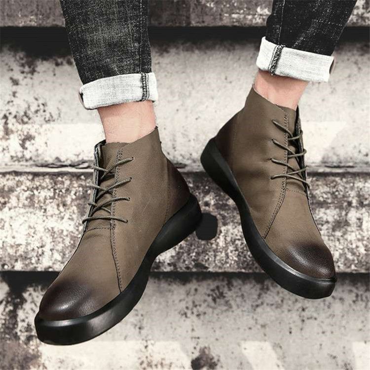 Lace-up Front Round Toe Patchwork Pu Herrestøvler