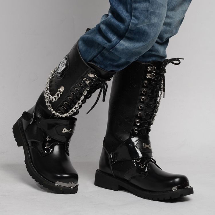 Plain Chain Lace-up Front Round Toe Herrestøvler