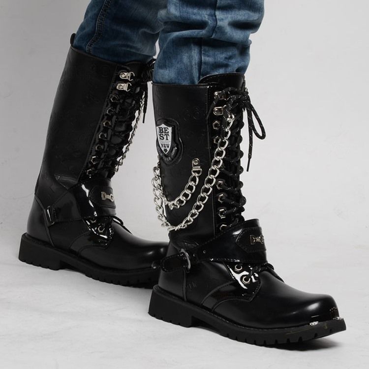 Plain Chain Lace-up Front Round Toe Herrestøvler