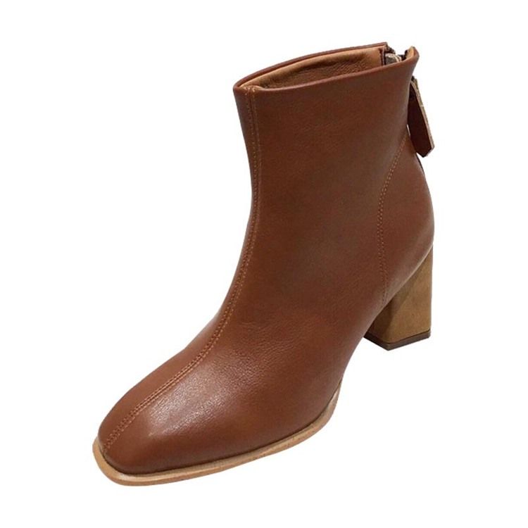 Plain Round Toe Chunky Heel Simple Women's Ankel Boots