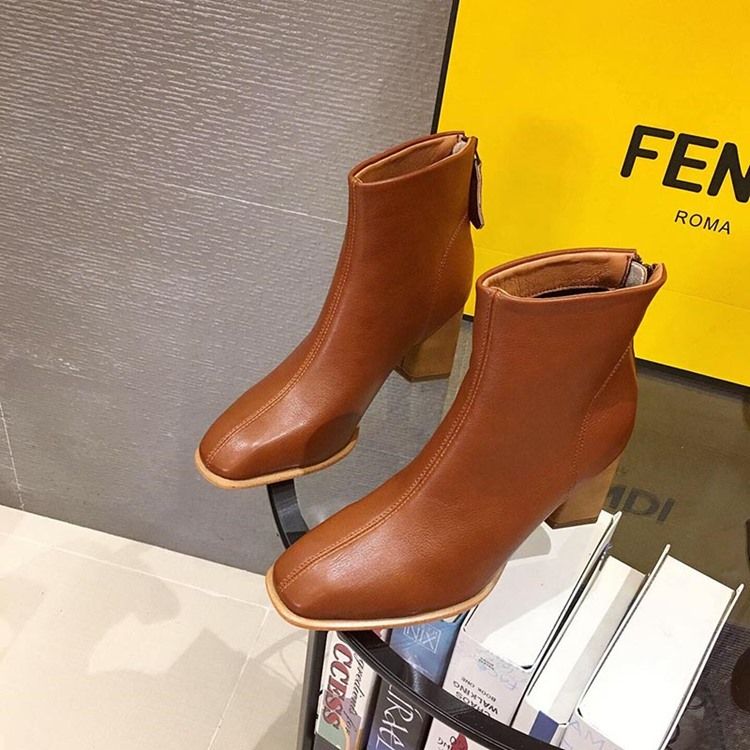 Plain Round Toe Chunky Heel Simple Women's Ankel Boots