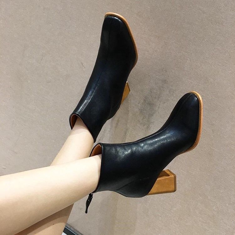 Plain Round Toe Chunky Heel Simple Women's Ankel Boots