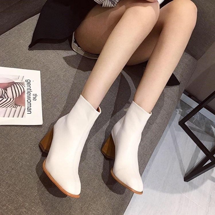 Plain Round Toe Chunky Heel Simple Women's Ankel Boots