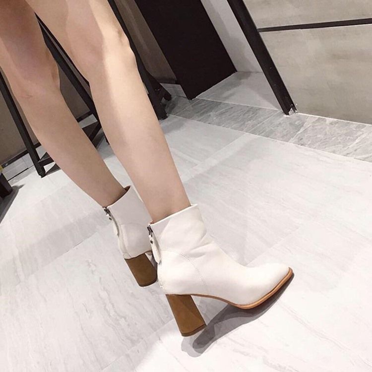 Plain Round Toe Chunky Heel Simple Women's Ankel Boots