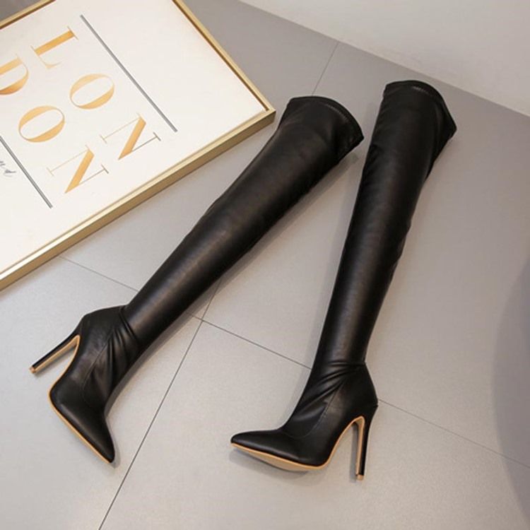 Plain Stiletto Heel Pointed Toe Kvinder Over-the-knie Støvler