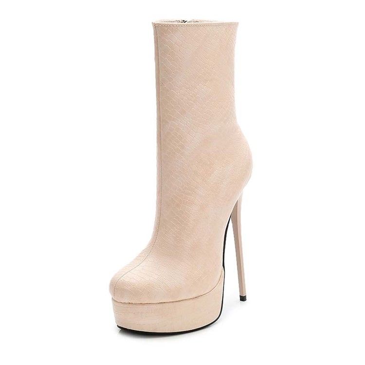 Pu Round Toe Platform Stiletto Heel Kvinders Ankelstøvler