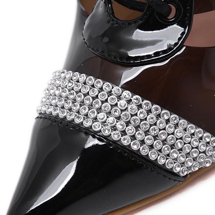 Rhinestone Lace-up Front Pointed Toe Kvinders Ankelstøvler