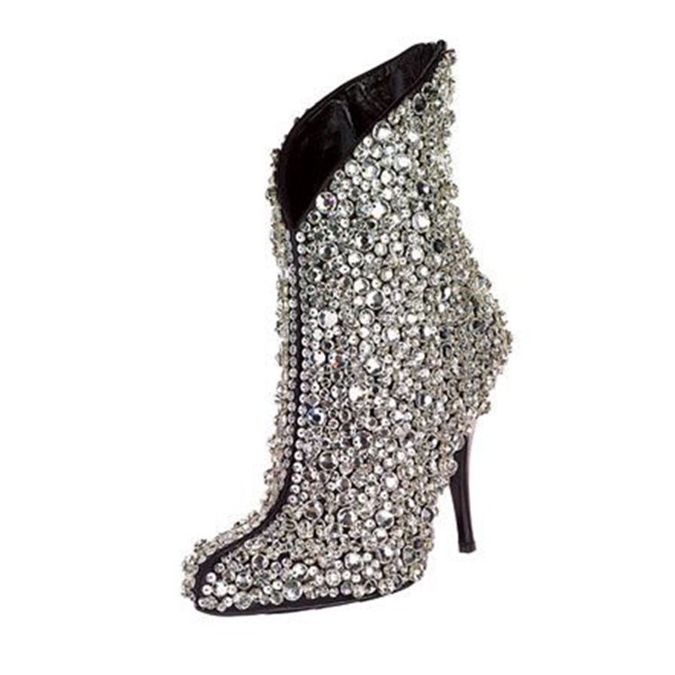 Rhinestone Spids Toe Plain Stiletto Heel Damestøvler