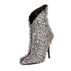 Rhinestone Spids Toe Plain Stiletto Heel Damestøvler