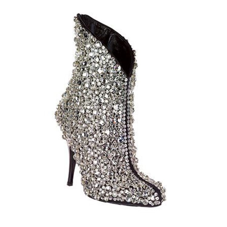 Rhinestone Spids Toe Plain Stiletto Heel Damestøvler