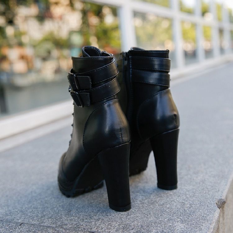 Rivet Roune Toe Chunky Heel Kvinders Ankelstøvler