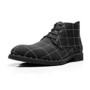 Round Toe Lace-up Front Plaid Men's Boots