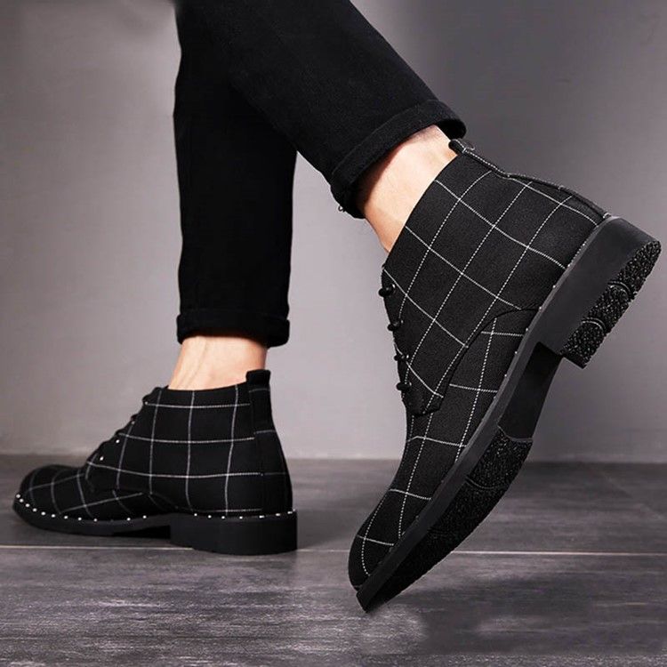 Round Toe Lace-up Front Plaid Men's Boots