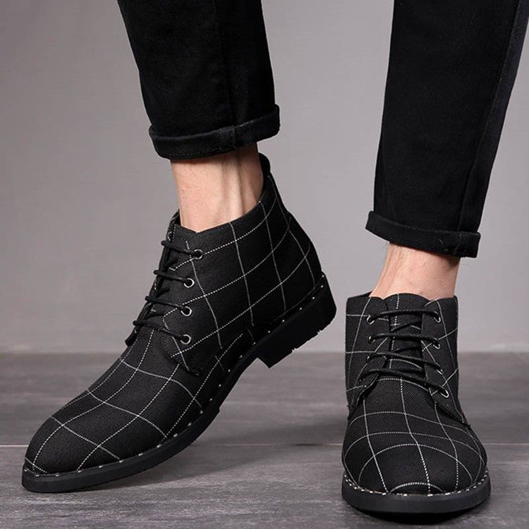 Round Toe Lace-up Front Plaid Men's Boots