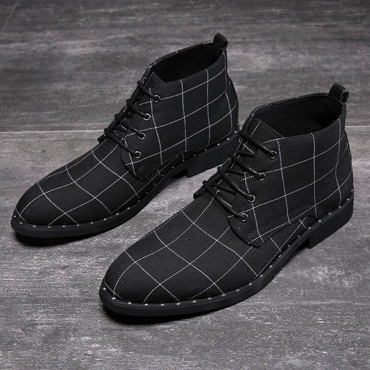 Round Toe Lace-up Front Plaid Men's Boots