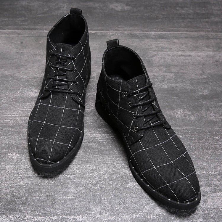 Round Toe Lace-up Front Plaid Men's Boots