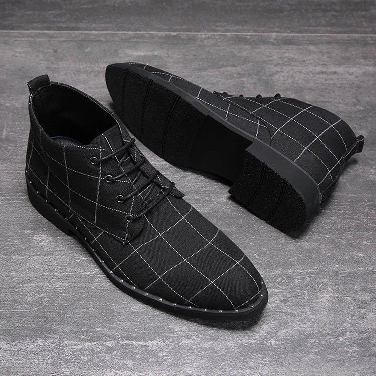 Round Toe Lace-up Front Plaid Men's Boots