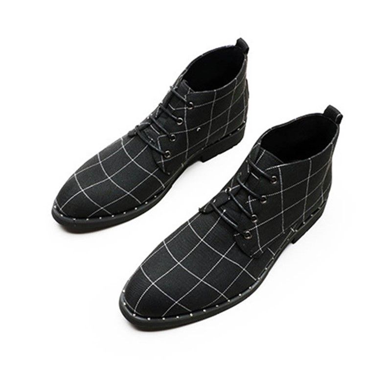 Round Toe Lace-up Front Plaid Men's Boots