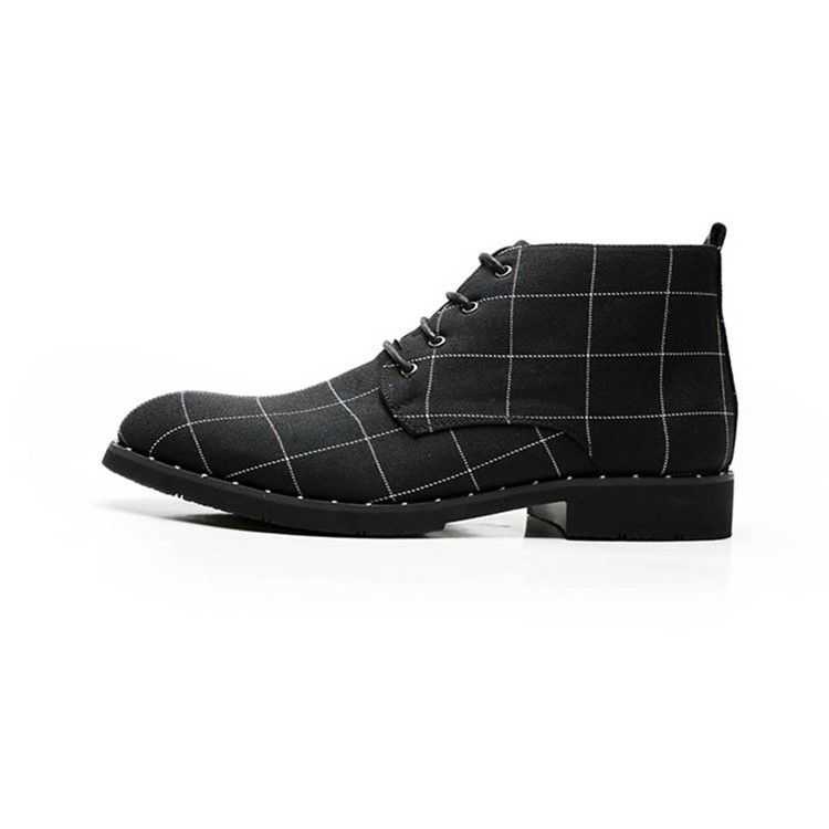 Round Toe Lace-up Front Plaid Men's Boots