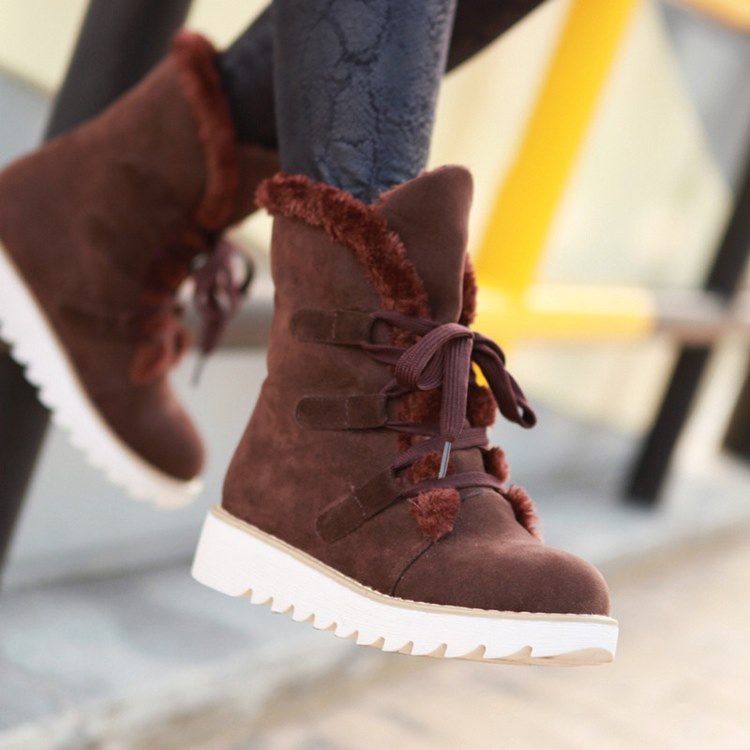 Round Toe Lace-up Front Women's Winter Boots