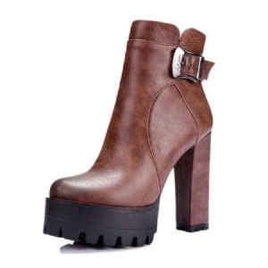 Round Toe Platform Chunky Heel Side Lynlås Kvinders Ankelstøvler