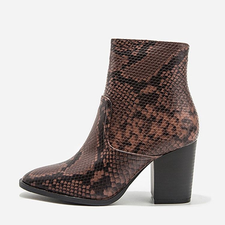 Serpentine Chunky Heel Pointed Toe Side Lynlås Damestøvler