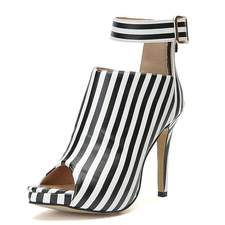 Stripe Peep Toe Stiletto Heel Kvinders Ankelstøvler