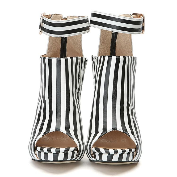 Stripe Peep Toe Stiletto Heel Kvinders Ankelstøvler