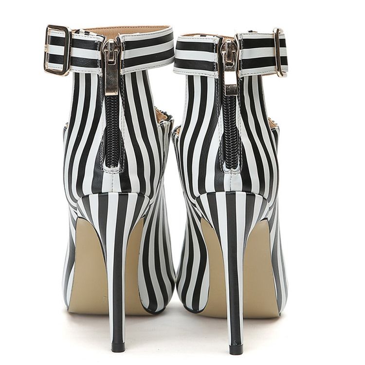 Stripe Peep Toe Stiletto Heel Kvinders Ankelstøvler