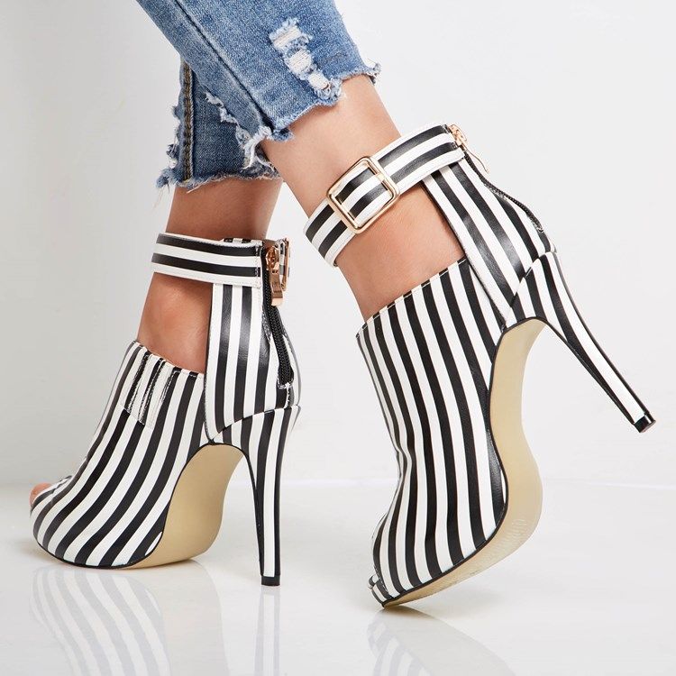 Stripe Peep Toe Stiletto Heel Kvinders Ankelstøvler