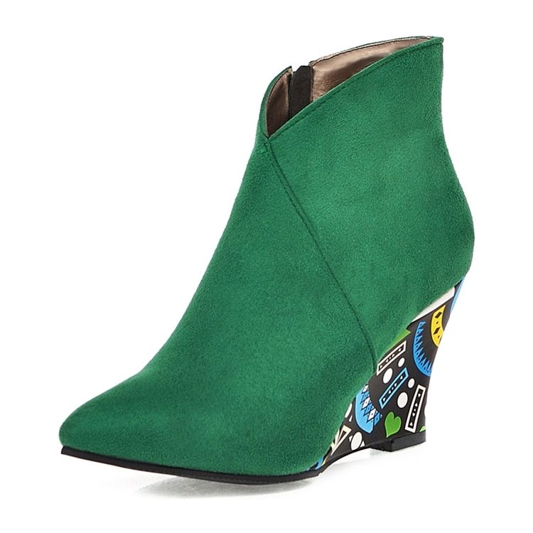 Wedge Heel Pointed Toe Color Block Kvinders Ankelstøvler